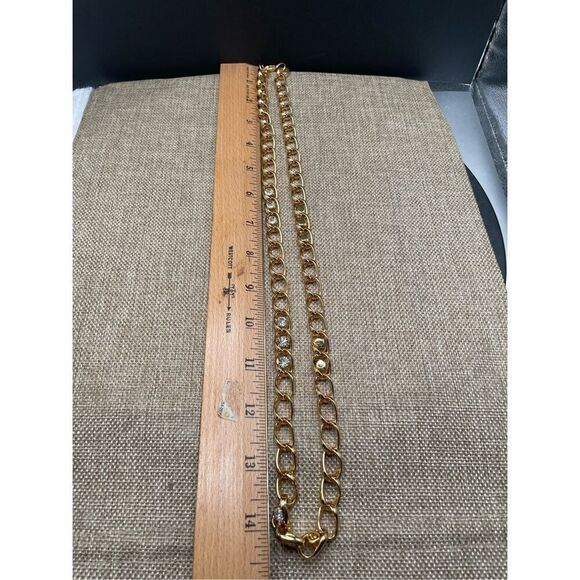 Rhinestone and Gold Tone Bold Chain Length Necklace Elegant - Picture 6 of 10